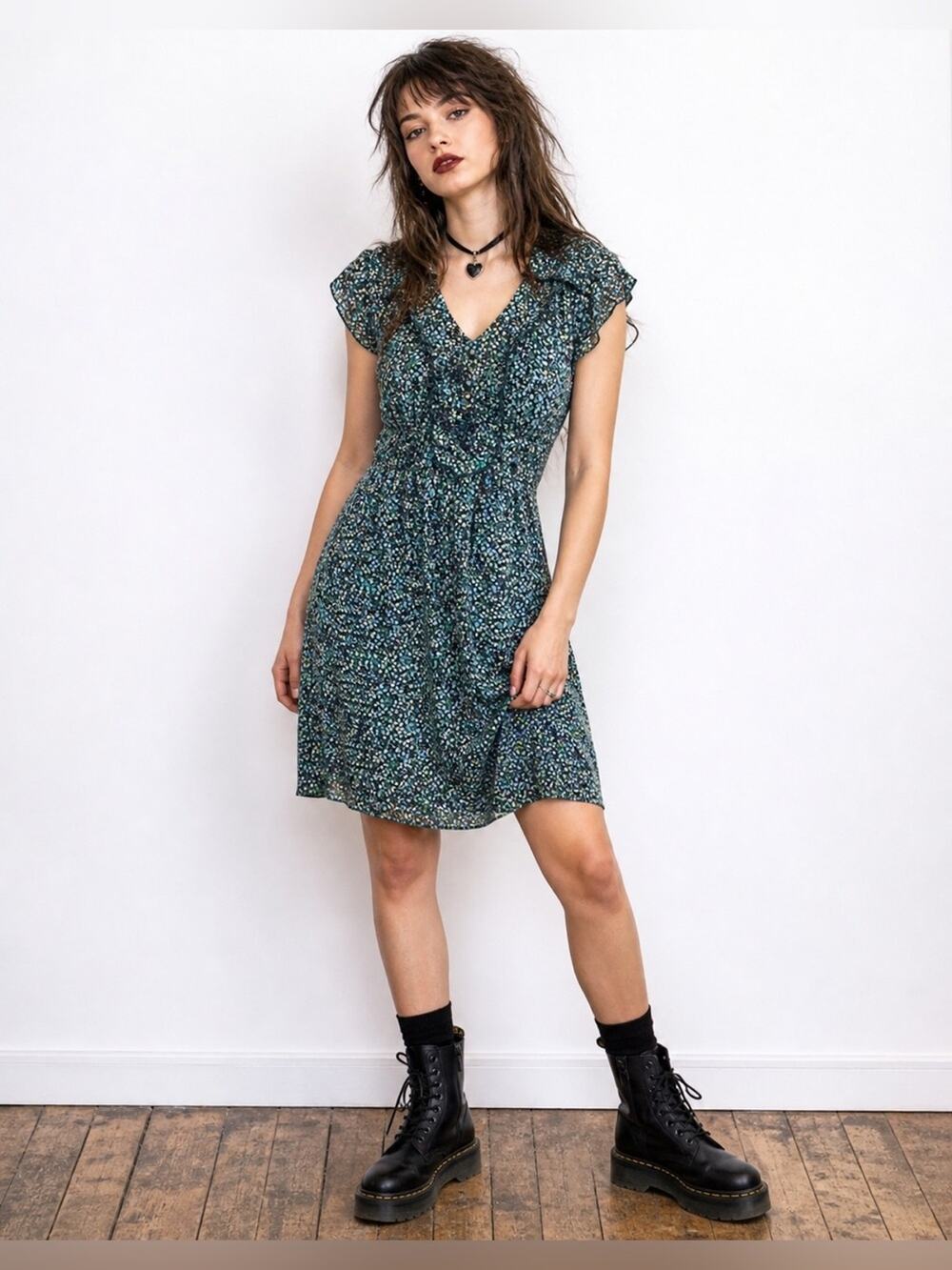 Route 66 Vintage grunge dress ditzy floral small short sleeve ruffle